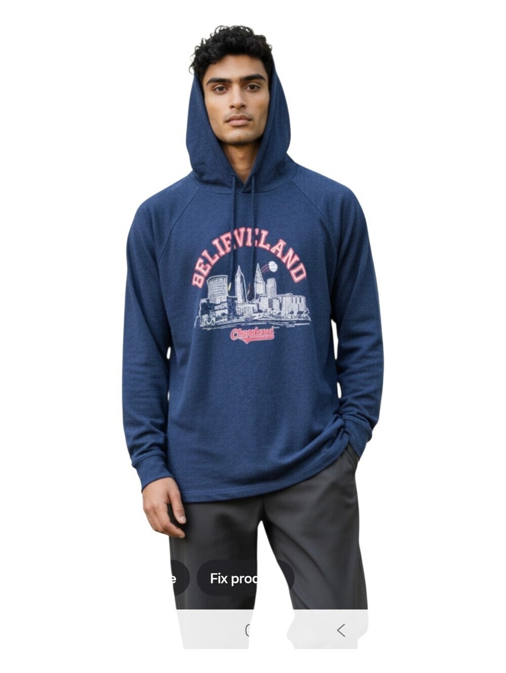 Homage Mens Blue Believeland Cleveland Guardians Baseball Lightweight Hoodie XL